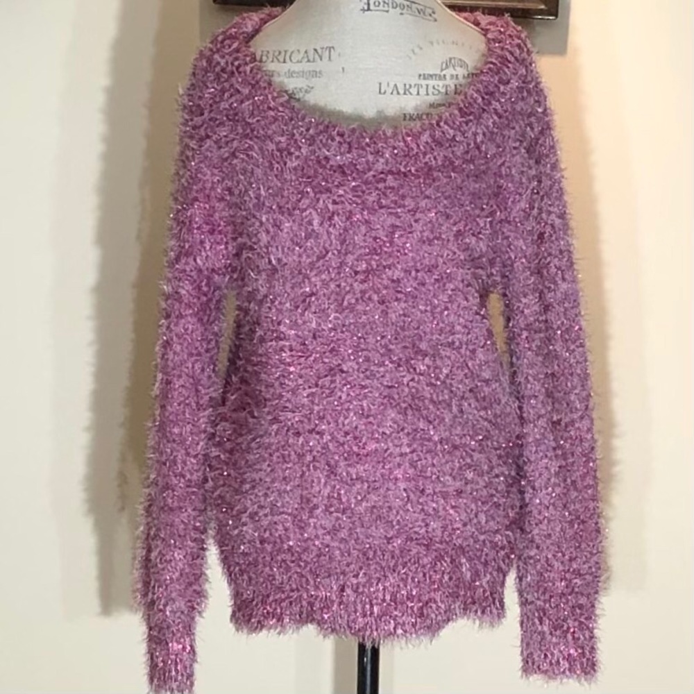 New York & Co. Pink Fuzzy Sparkle Sweater Sz M - Picture 1 of 13